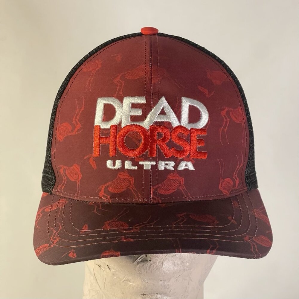 Dead Horse Ultra Trucker Hat Moab Utah Race Cap Red Black Snapback Skeleton Mesh